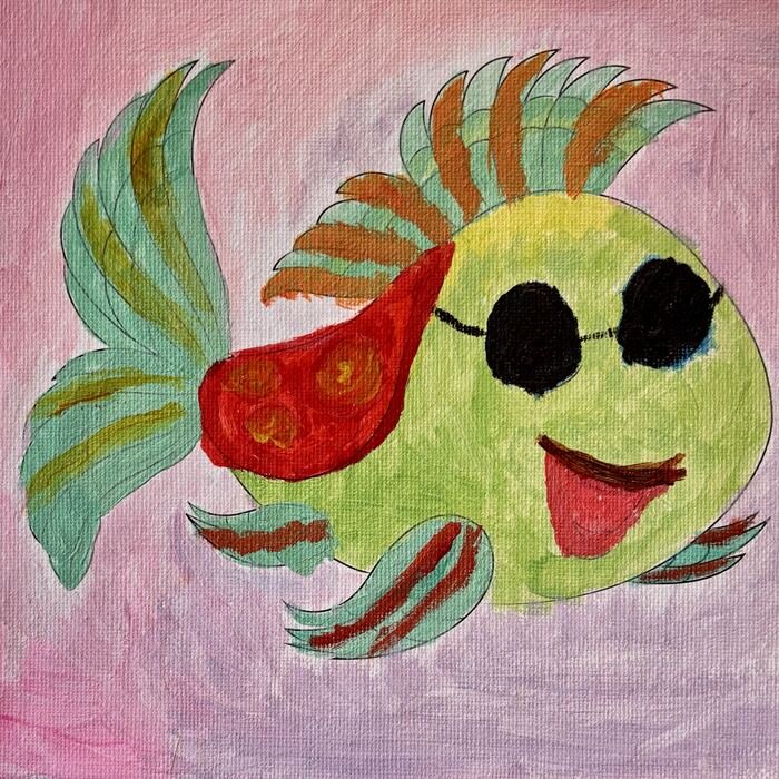 Fish wearing sunglasses painted at a Sip & Paint session