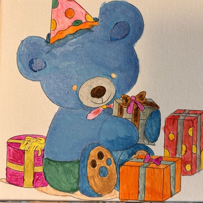 Birthday teddy bear painted at a Sip & Paint session